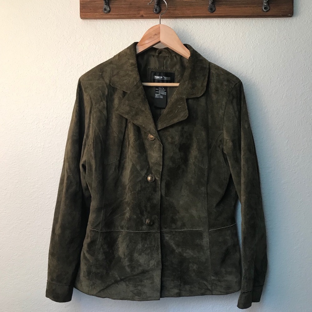 Brandon Thomas Leather Sueded Olive Jacket